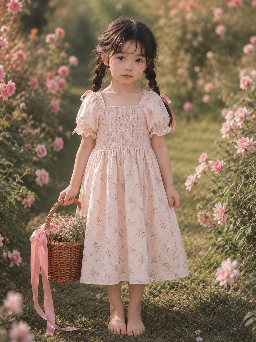 Soft Heart, Sweet Soul Blooming Floral Puff Slv Smocked Floaty Dress 4/5